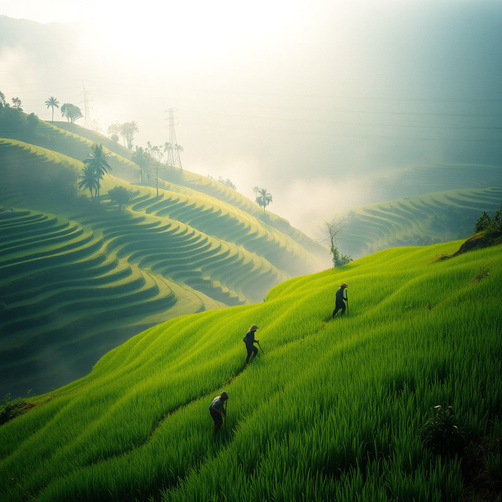 Lush Balinese Rice Terraces in Golden Light