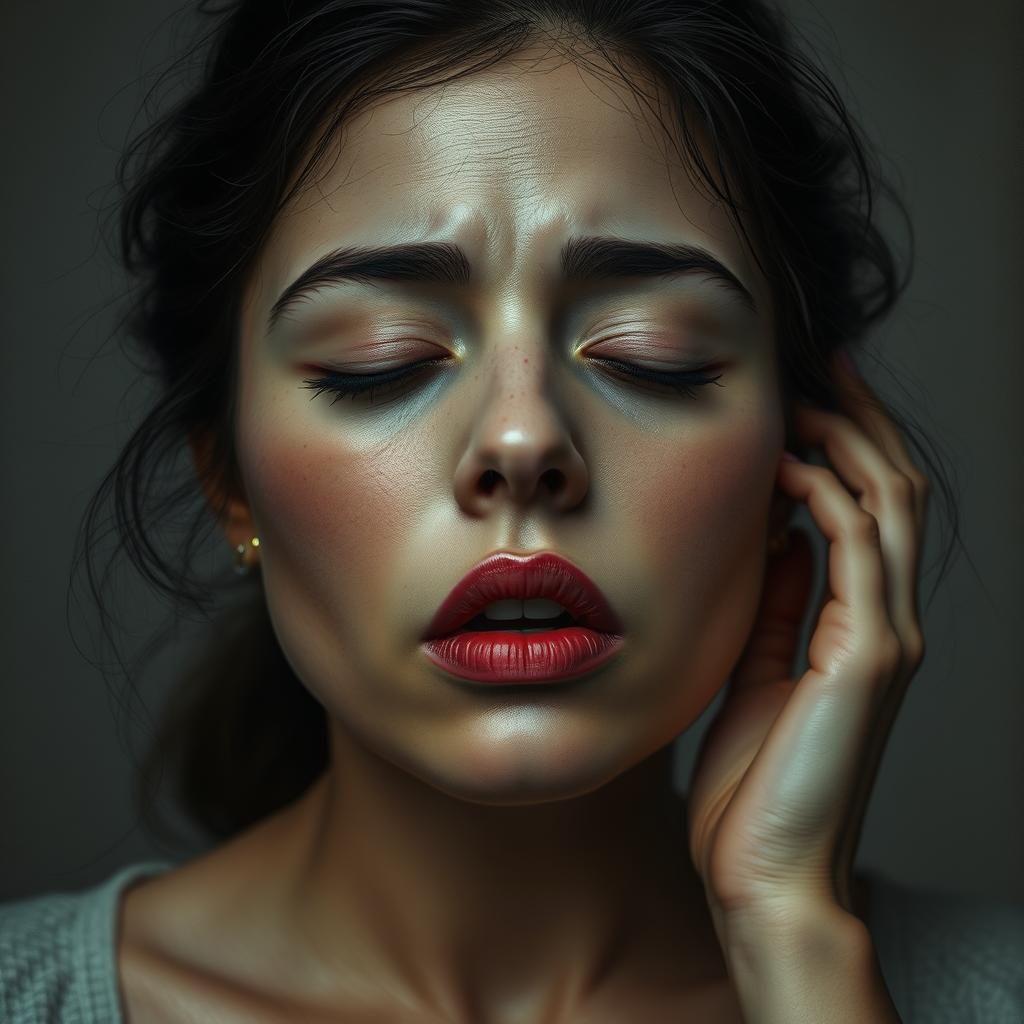 Woman Overcome with Grief in Photorealistic Style