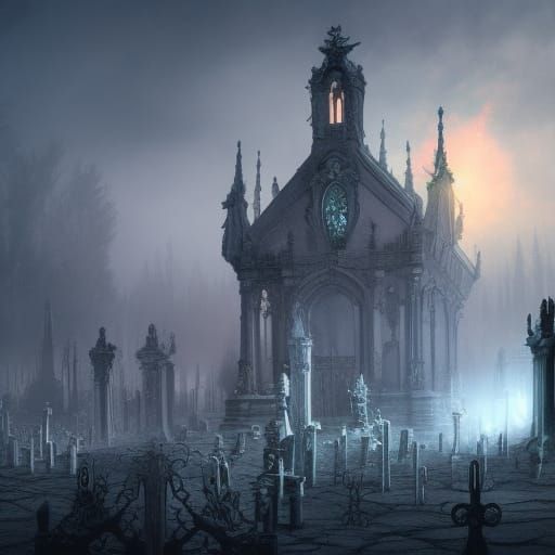 Ghostly Cemetery with Skeletons in Fantasy Art