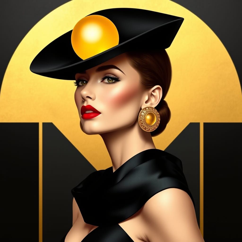 Elegant Woman in Haute Couture with Sculptural Hat