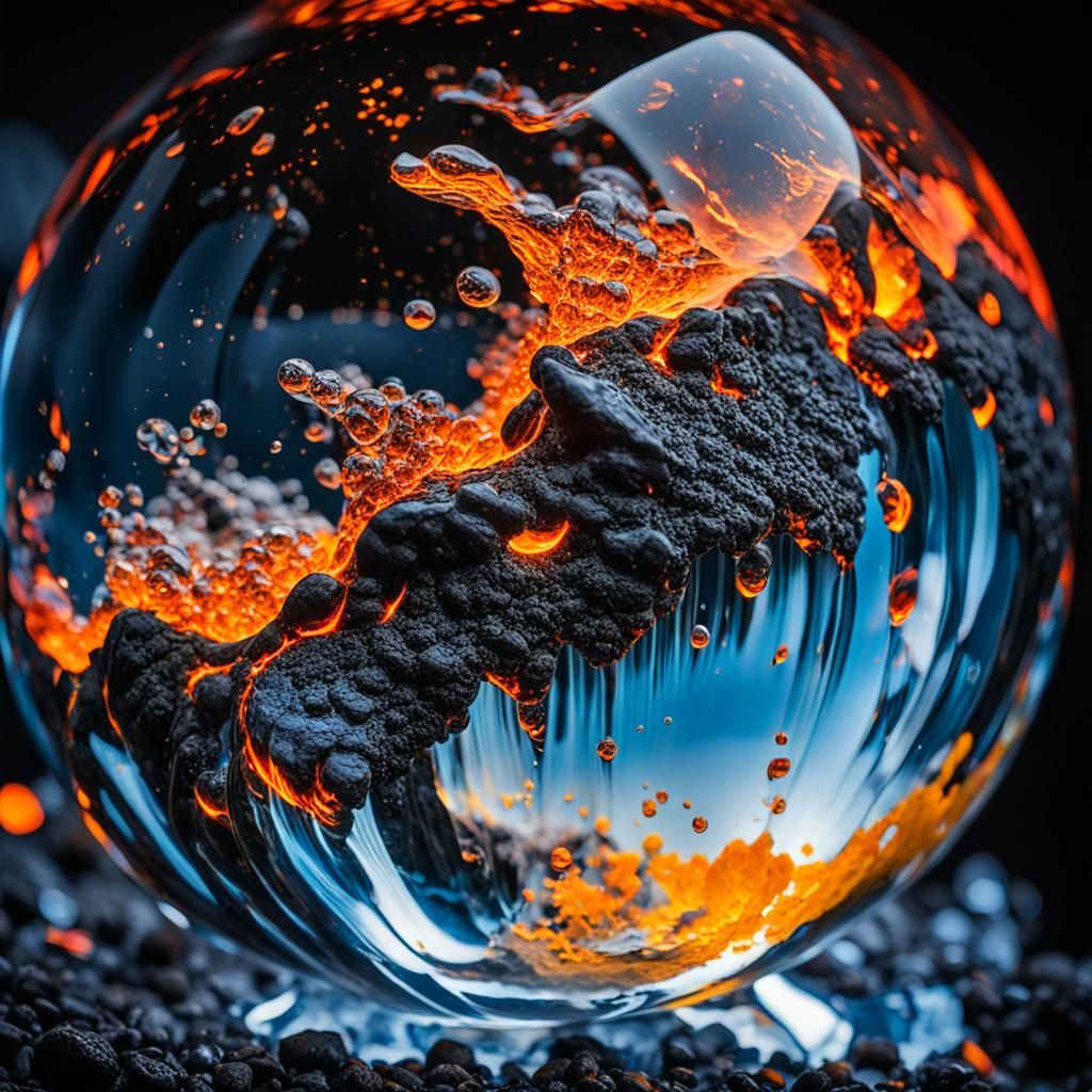 Lava Avalanche Trapped in Glass Sphere: Macro Photography