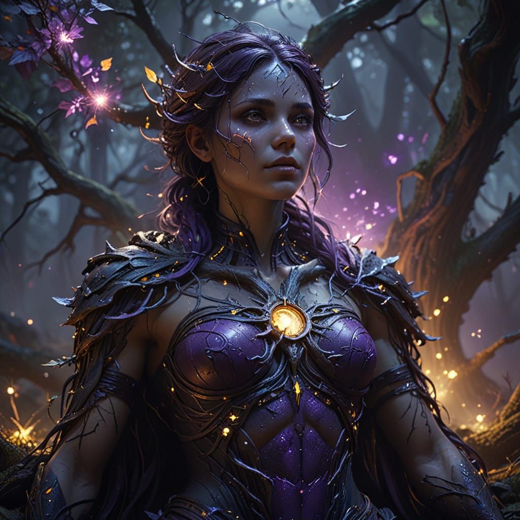 Dark Fantasy Masterpiece with Embedded Stars and Twisted Roo...