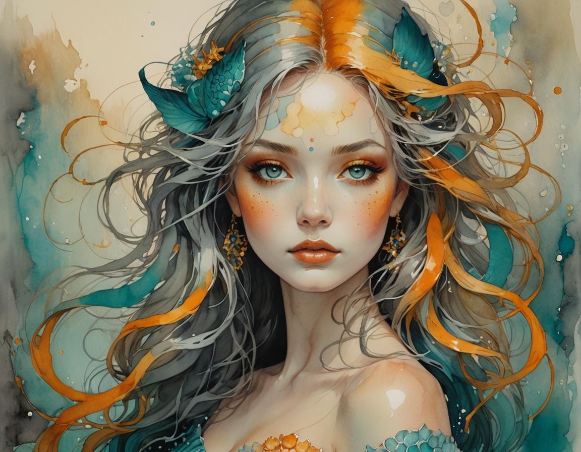 Mermaid Witch in Bold, Contrasted Colors