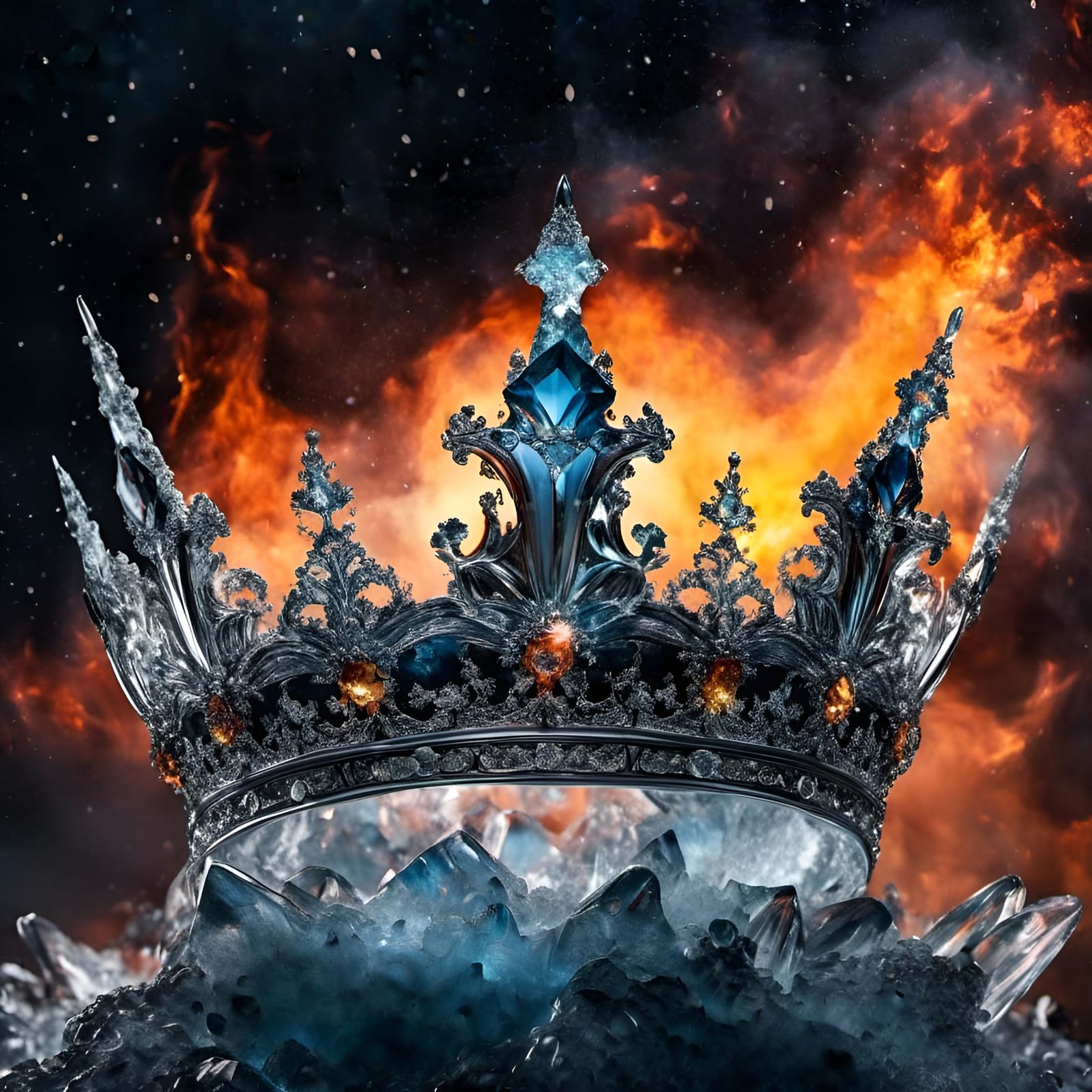 Intricate Ice Crown Shattered in Fiery Galaxy