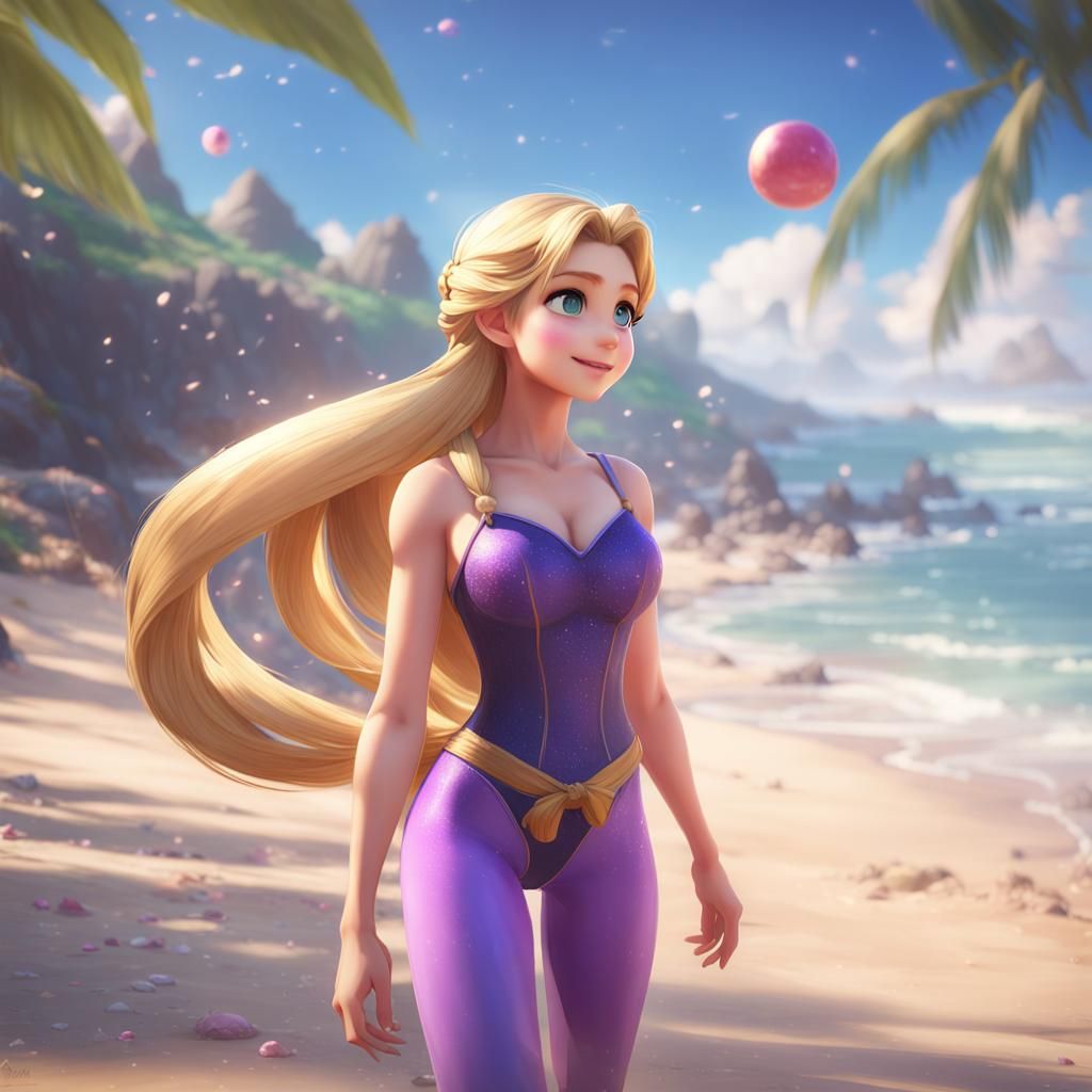 Rapunzel in Vibrant Beach Swimsuit - Anime-Inspired Concept ...