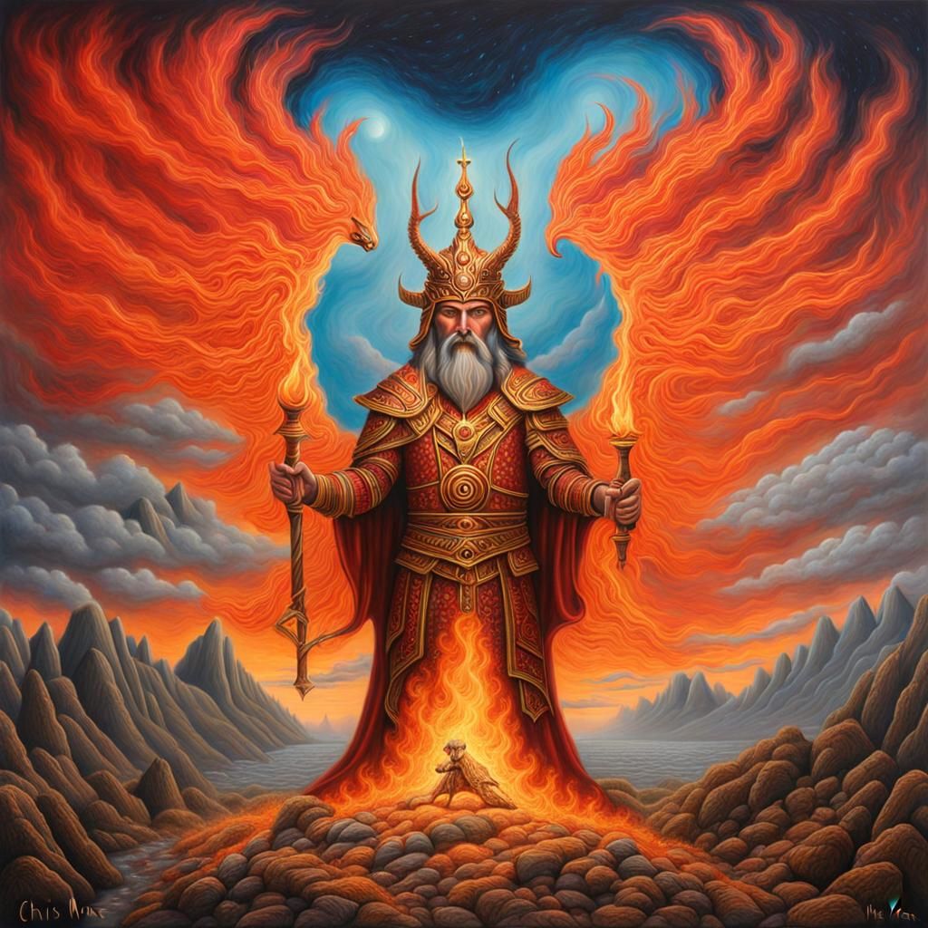 God of Fire in Surreal Pastel Painting Style
