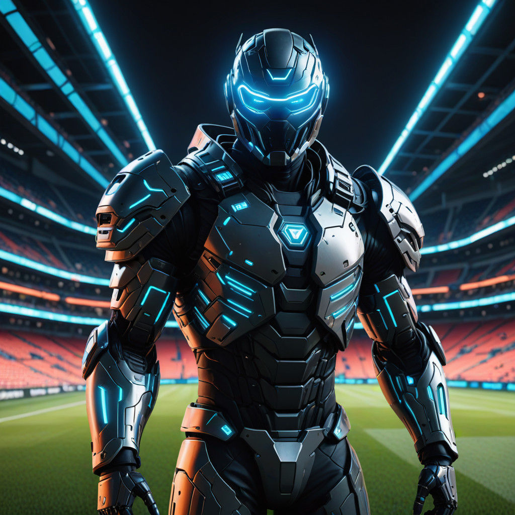 Cyberpunk Cristiano Ronaldo in Futuristic Soccer Armor