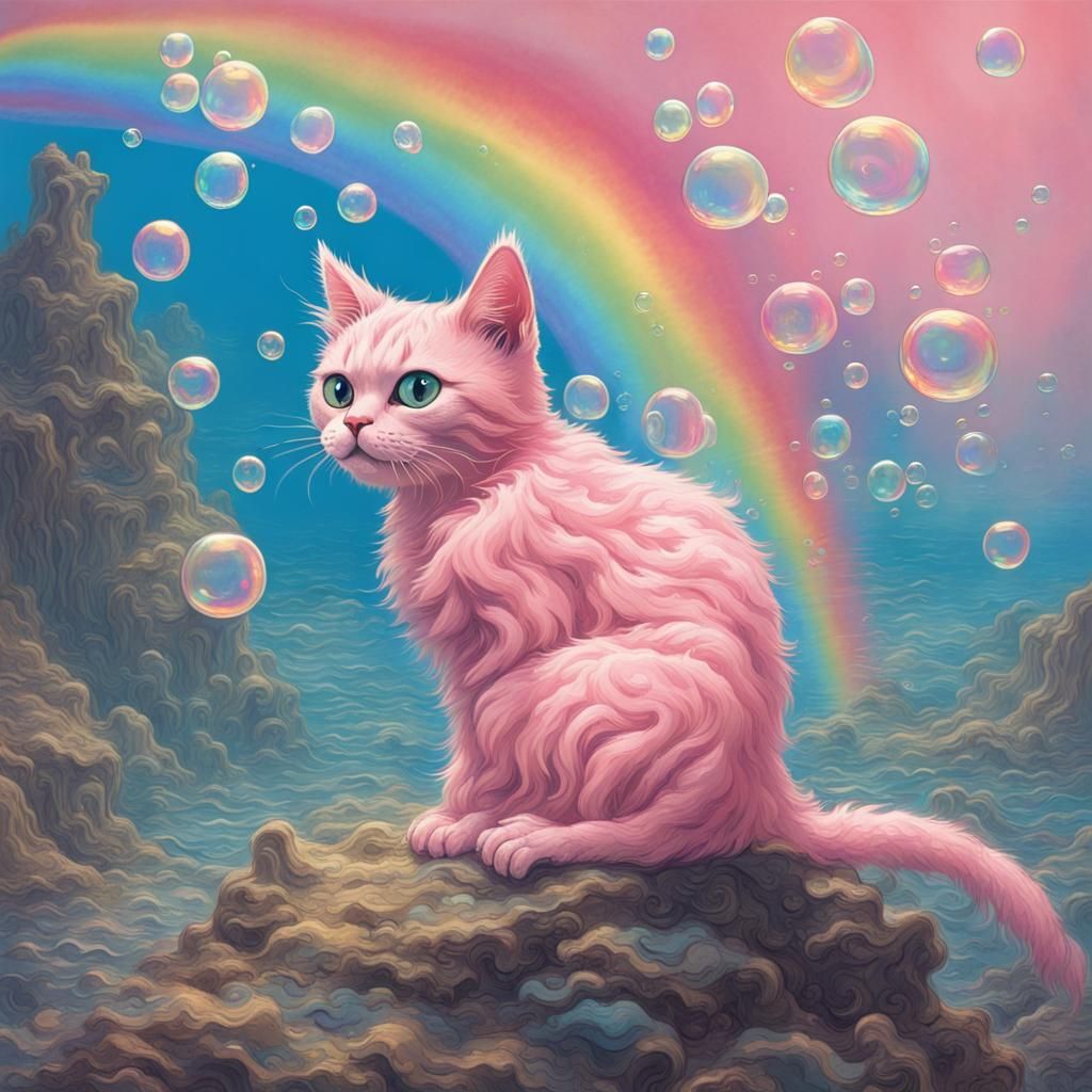 Pastel Cat on Rainbow Undersea Scene