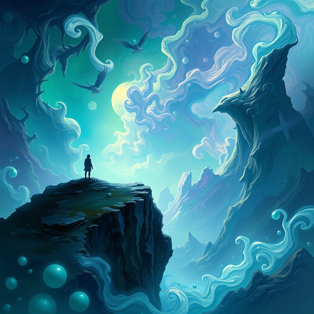 Mystical Dreamlike Landscape with Ethereal Echoes