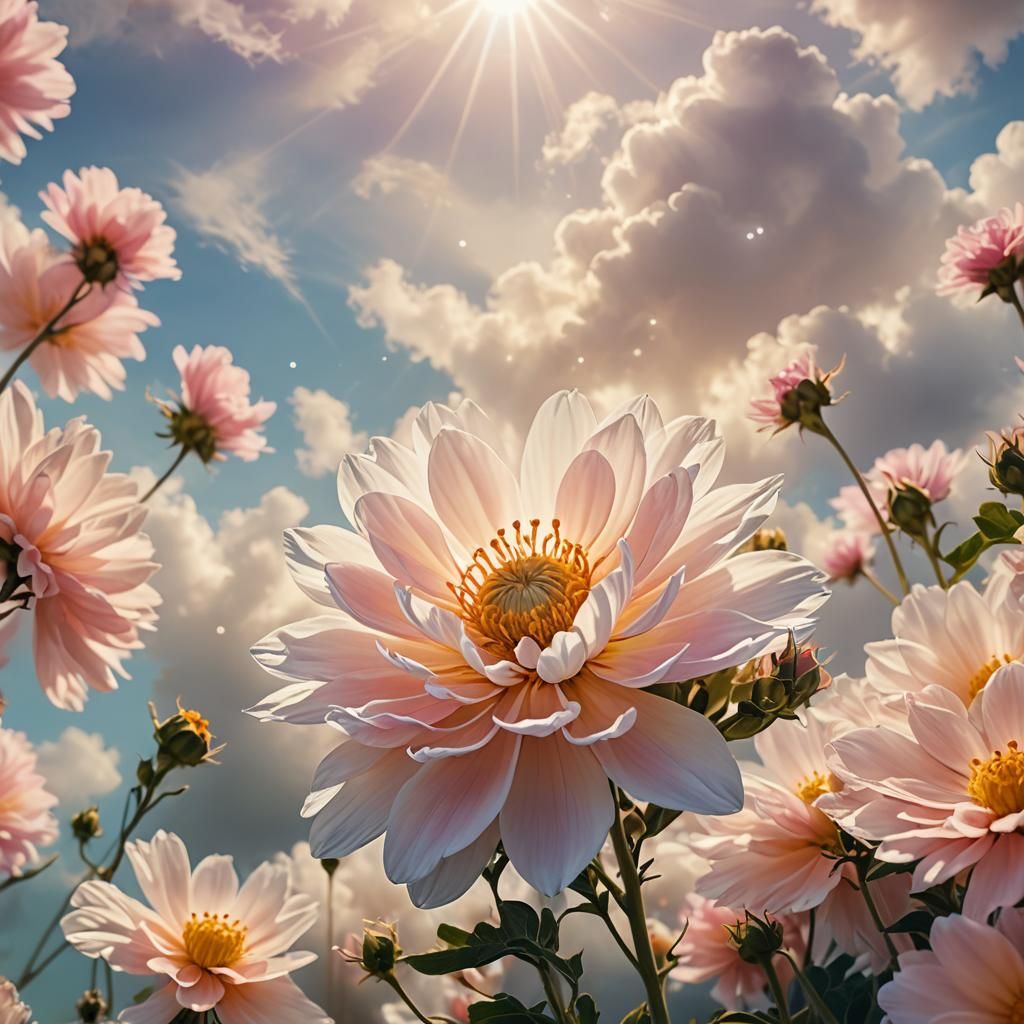 Magical Flower on Clouds in Ethereal Style
