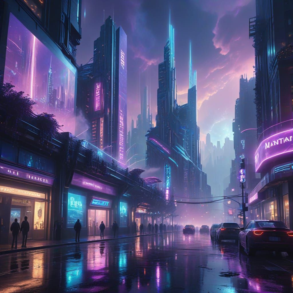 Futuristic Cityscape in Vibrant Digital Art Style