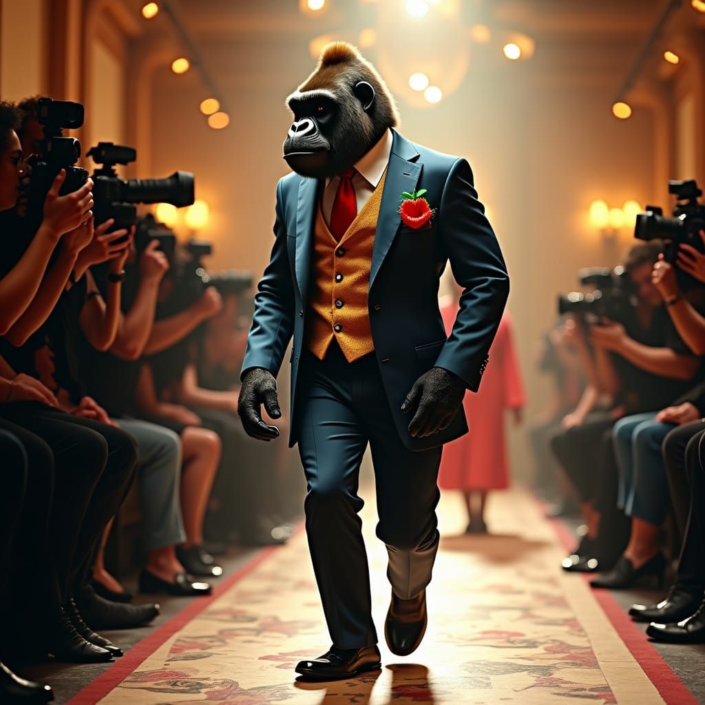 Fashionable Gorilla Strutting in Art Deco Style