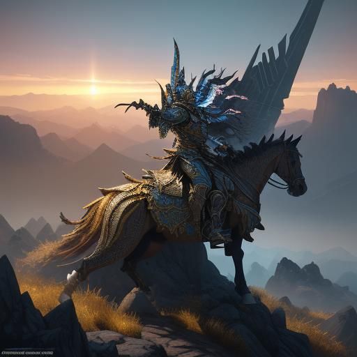 Fantasy Warrior on Mystical Mountain, Low-Poly Art