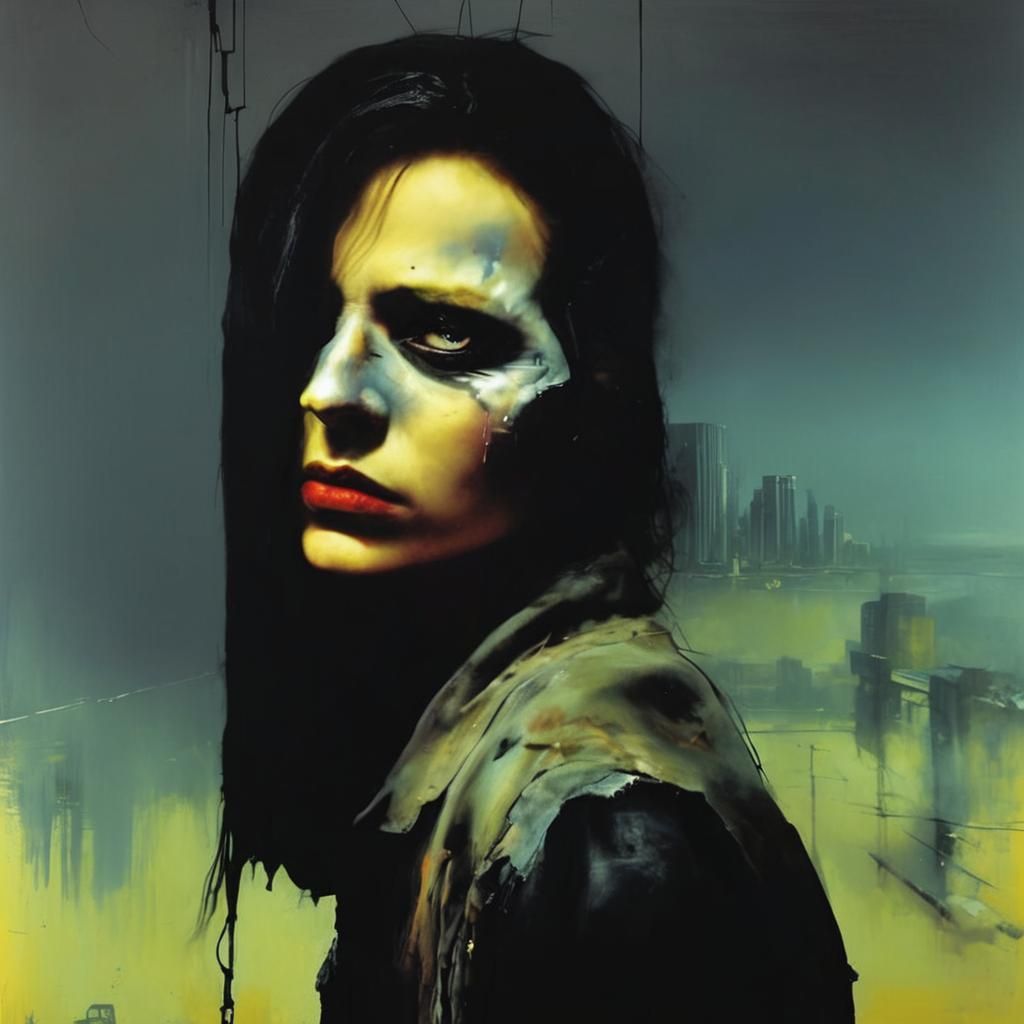 Cyberpunk Girl in Desolate Cityscape