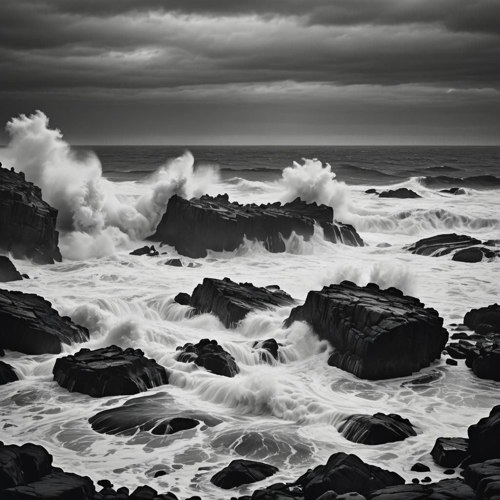 Dramatic Monochrome Seascape in Ansel Adams Style