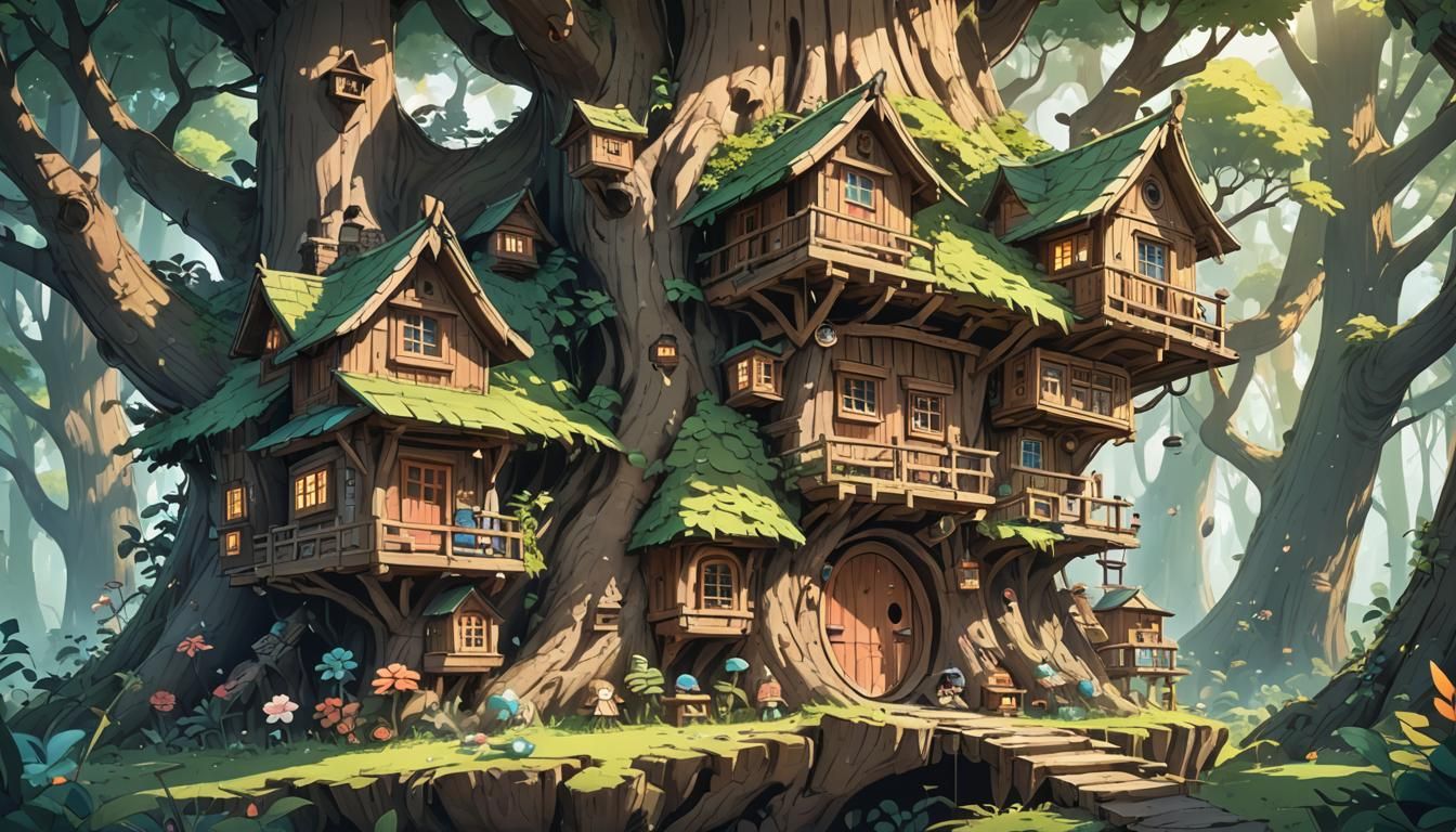 Magical Tiny Creatures Living in Tree Trunk Houses