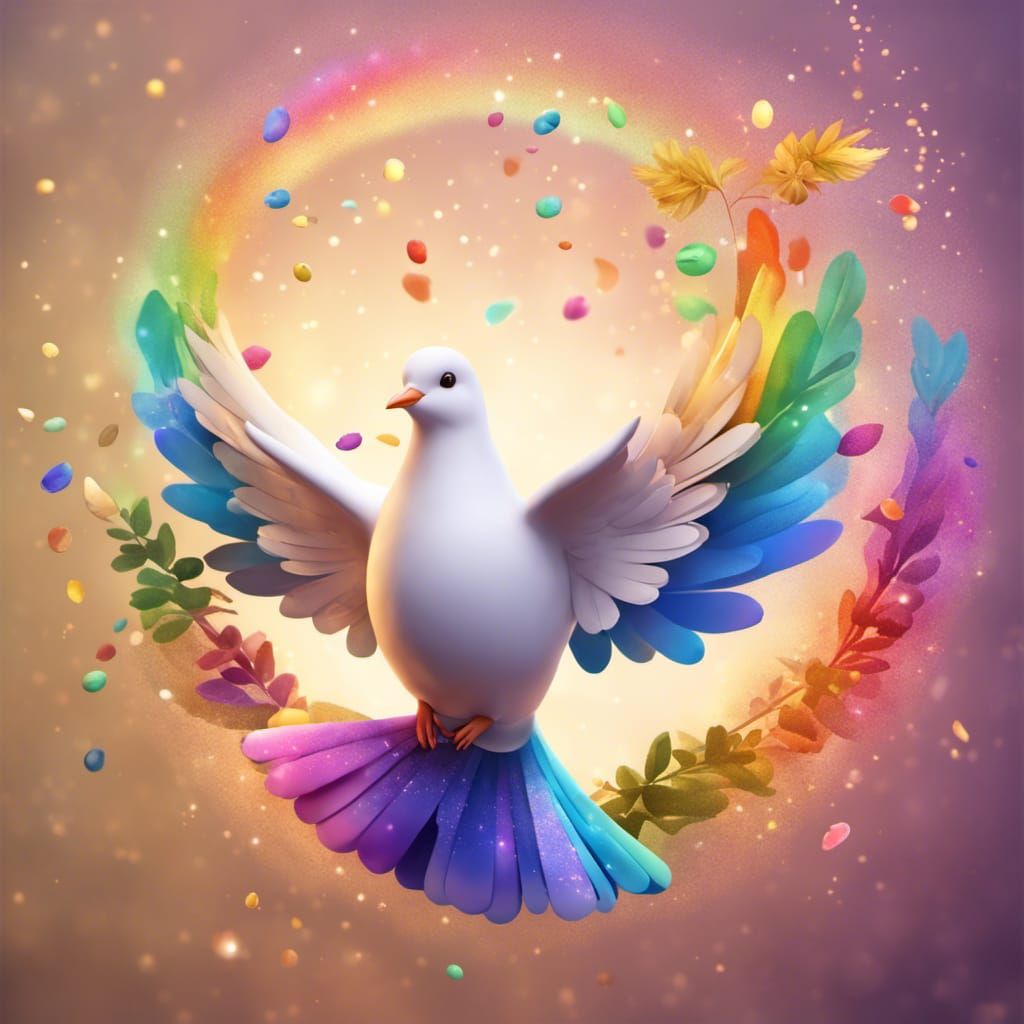 Dove with Olive Branch and Chibi Girl