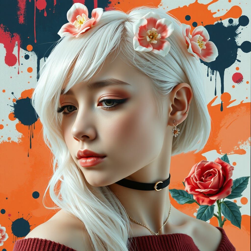 Glamorous Portrait of a Young Woman with Icy Hair and Pink F...