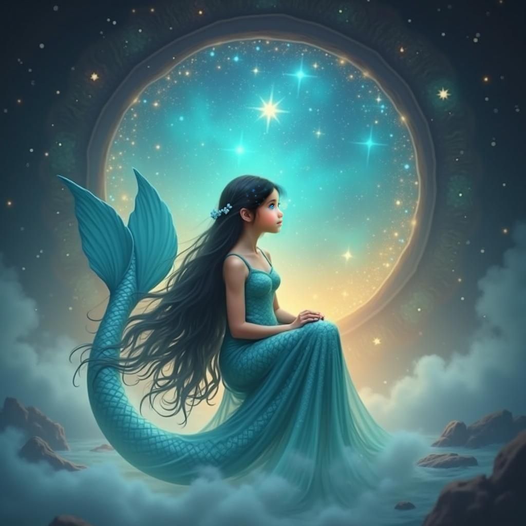 Magical Mermaid Girl with Star Eyes
