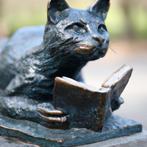 Statue of a Cat Reading a Book