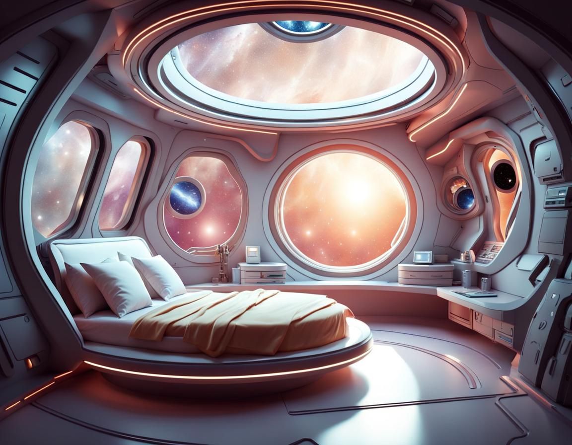 Futuristic Spaceship Bedroom with Starry View