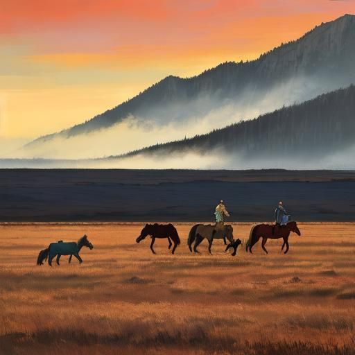 Wild Mustangs Galloping at Sunset: Western Landscape Art