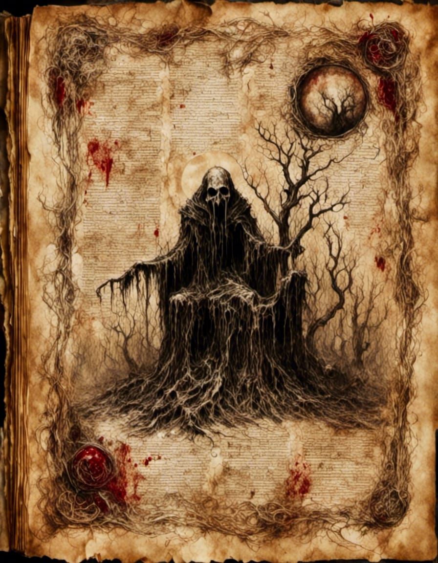 Sinister Spell Book Page with Blood Ritual