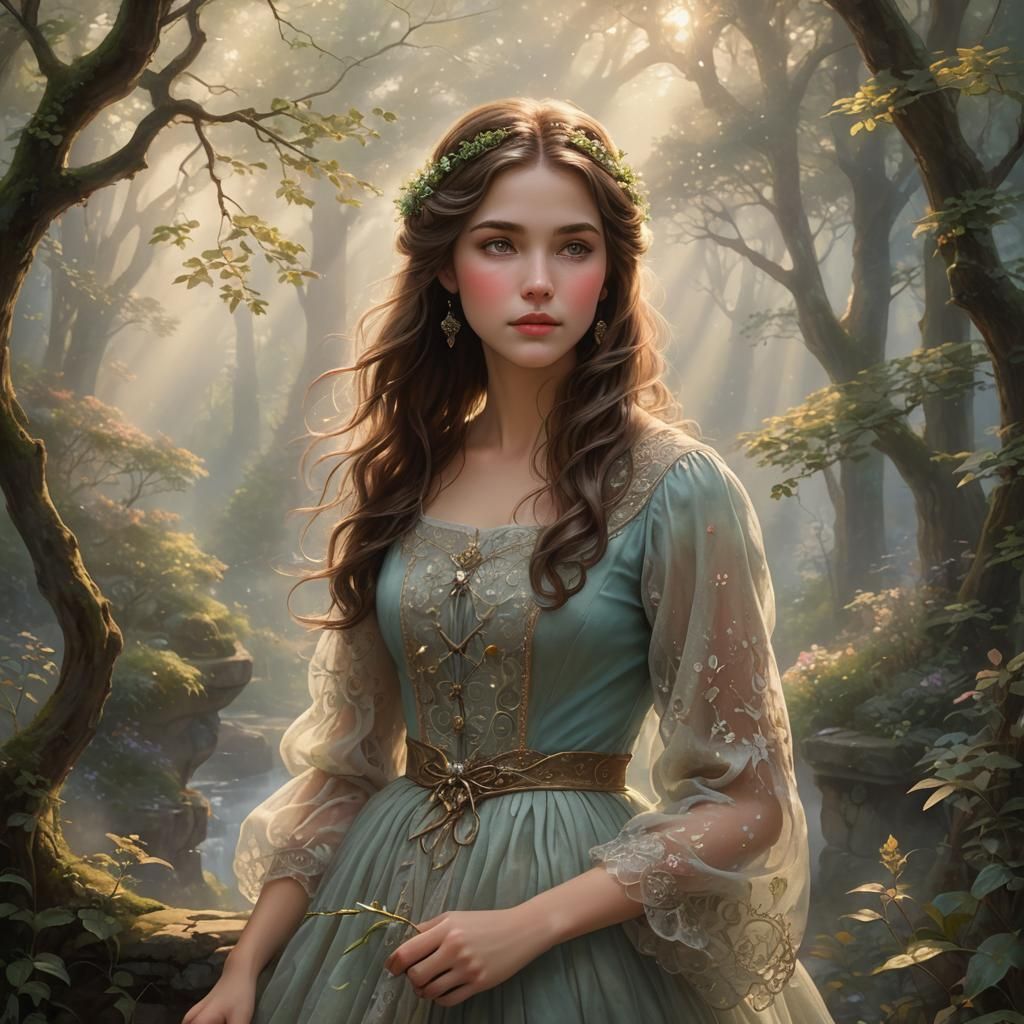 Mystical Girl in Enchanted Forest