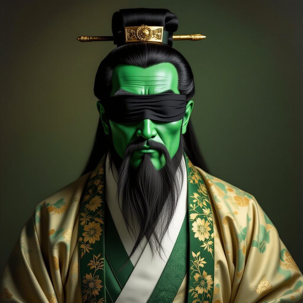 Confucius Portrait Green Skin with Black Blindfold