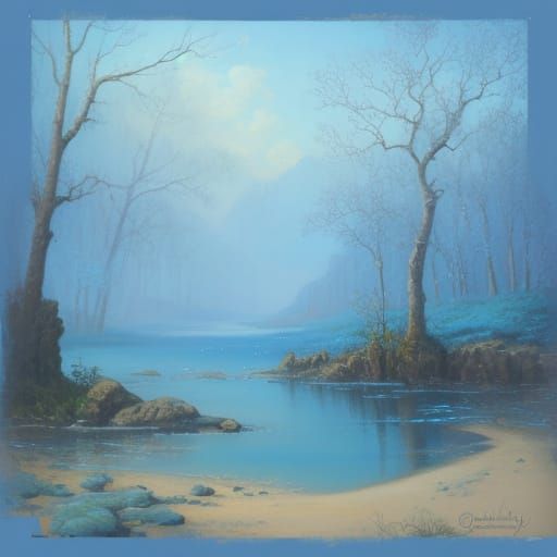 Whimsical Blue Oil Painting