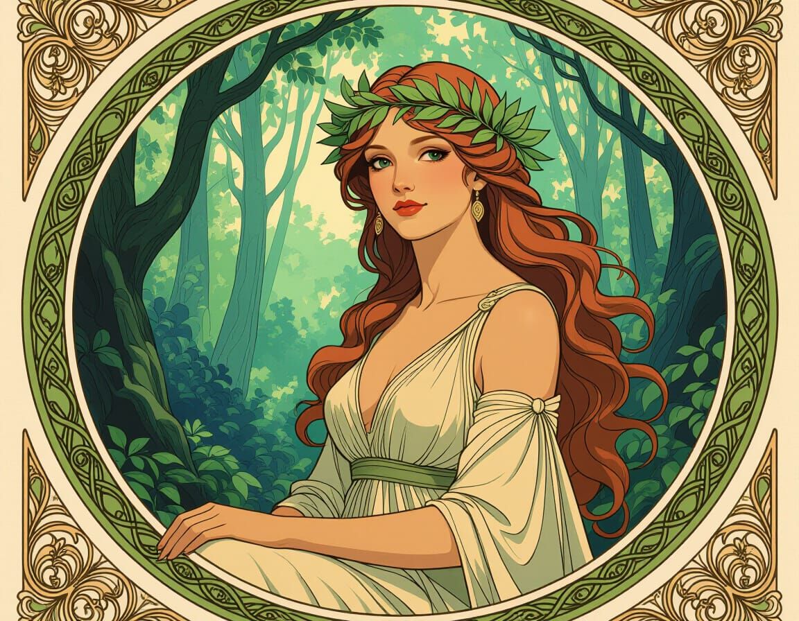 Beautiful Centaur in Lush Forest, Art Nouveau Style