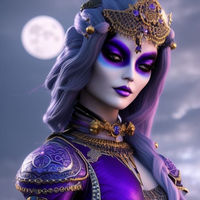 Detailed Moon Goddess in Gothic Art Style