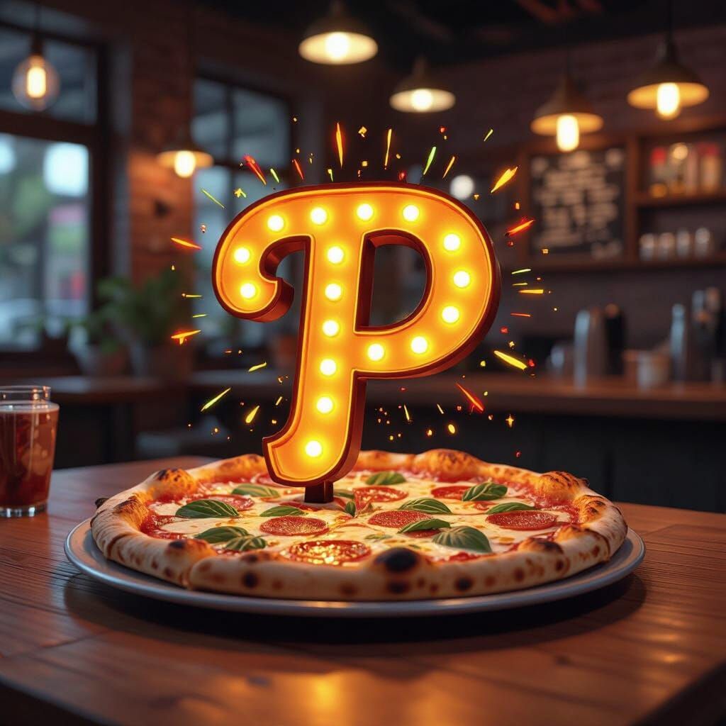 Vibrant Pizzeria Logo with Pi Symbol in Dynamic Art Style