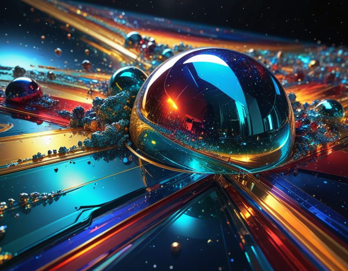 Epic Celestial Landscape in Retrofuturistic Style