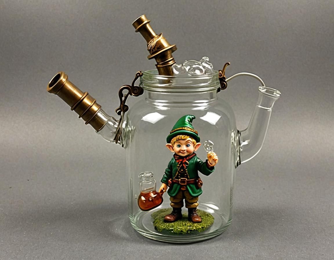 Steampunk Elf Glassblower Inside a Bottle