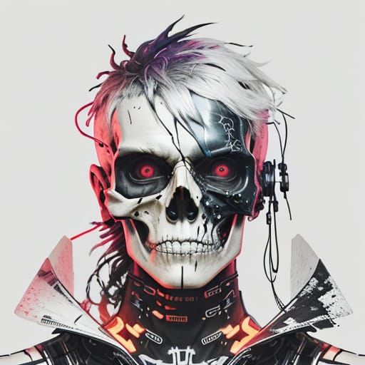 Cyberpunk Skull in Oil Painting Style with Neon Accents