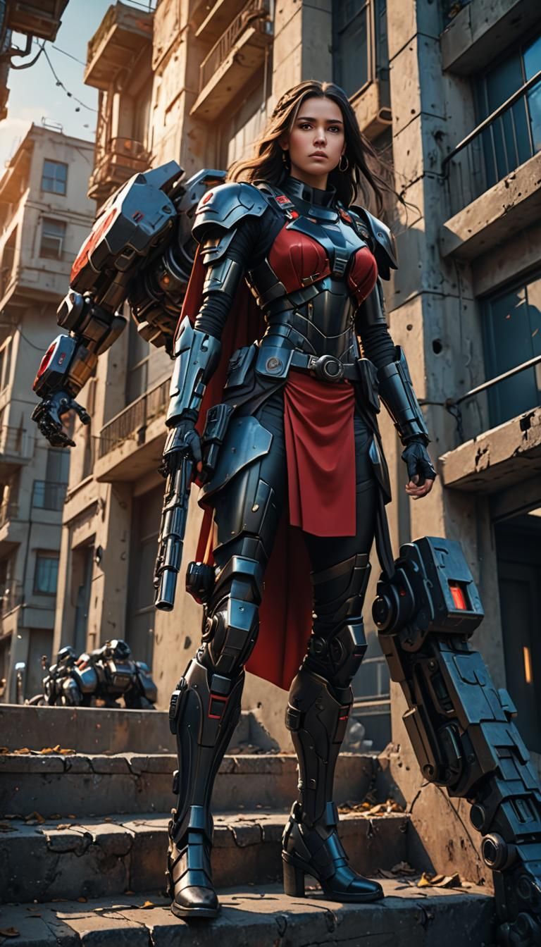 Futuristic Soldier Ascends Battlemech in Digital Matte Paint...