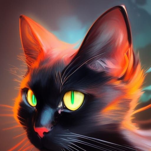 Black Cat with Glowing Green Eyes Concept Art