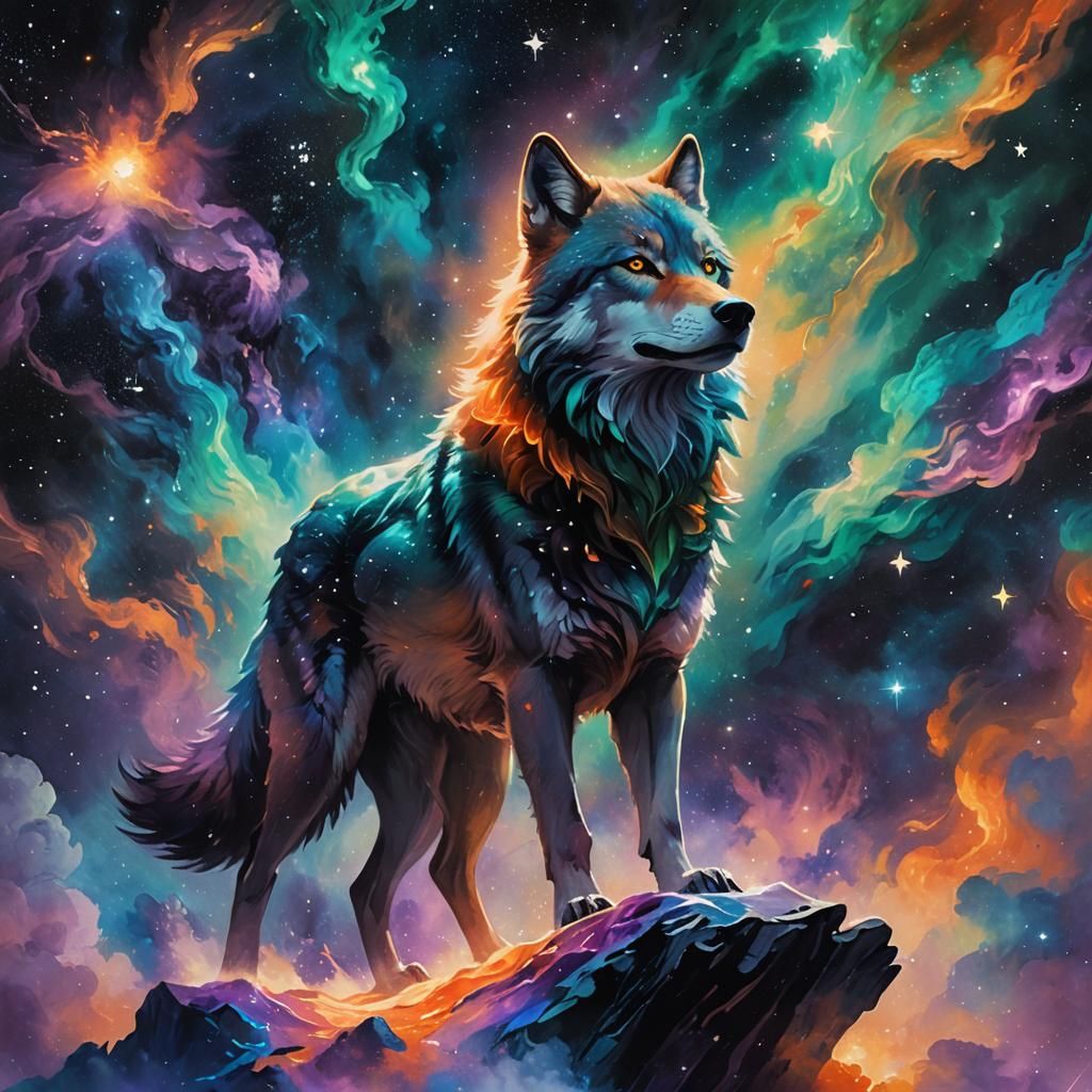 Astral Wolf on Galactic Plane: Cinematic Concept Art
