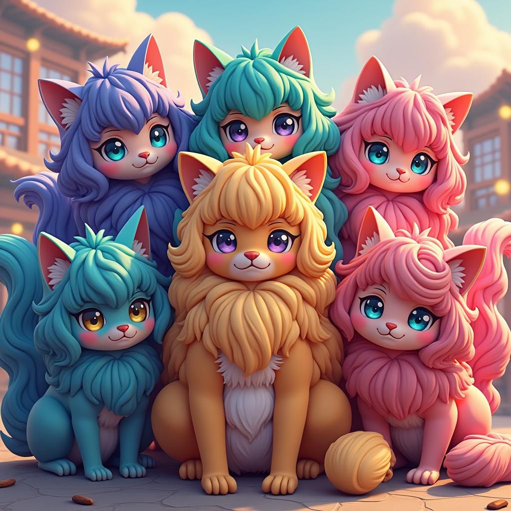 Anime Cats Gang in 3D Art
