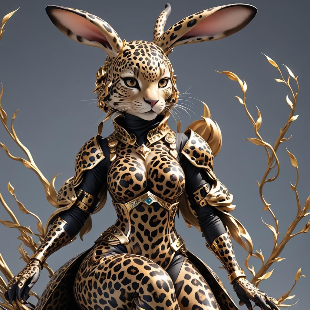 Leopard Bunny Hybrid Woman in 3D Anime Style