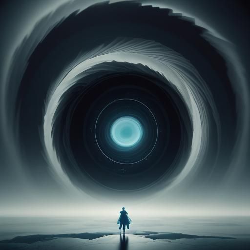 Woman Gazing at Impossible Geometry in Surrealist Style