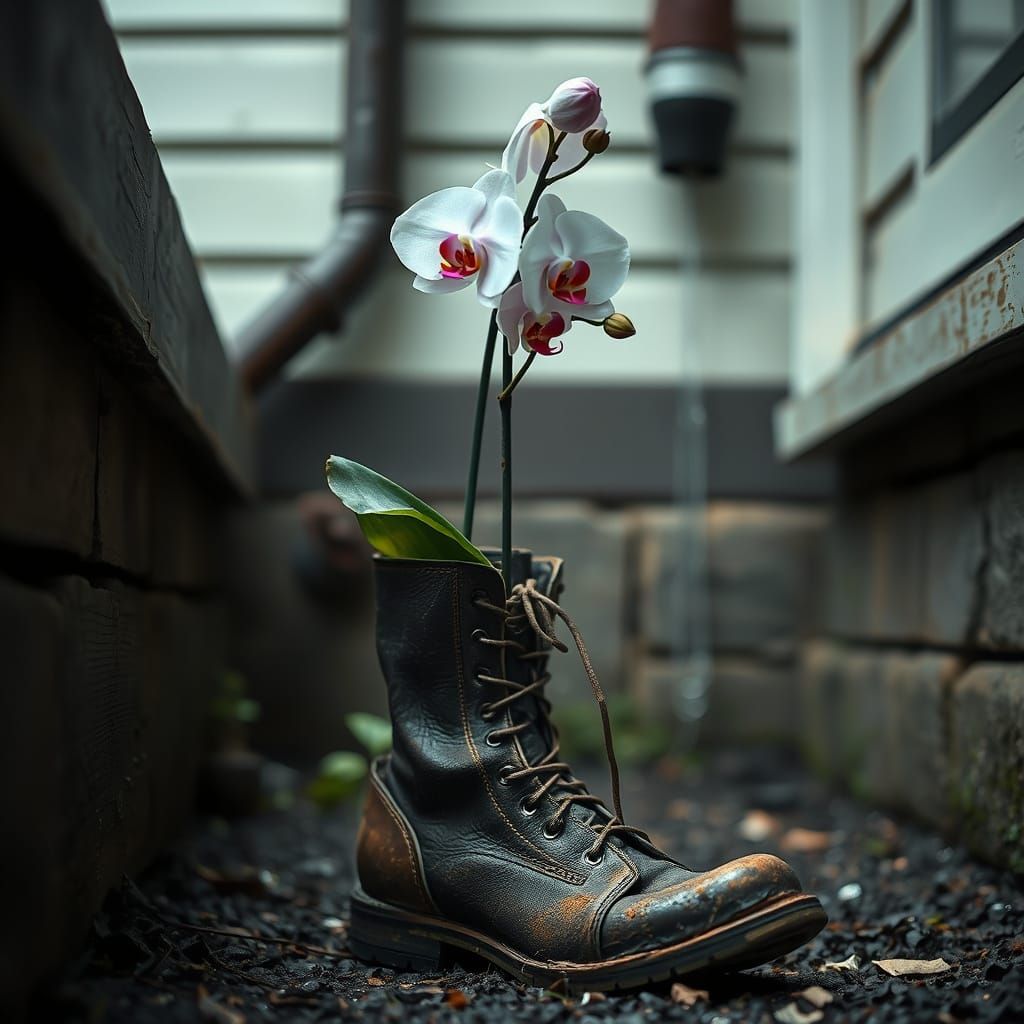 Orchid Growing in Old Boot