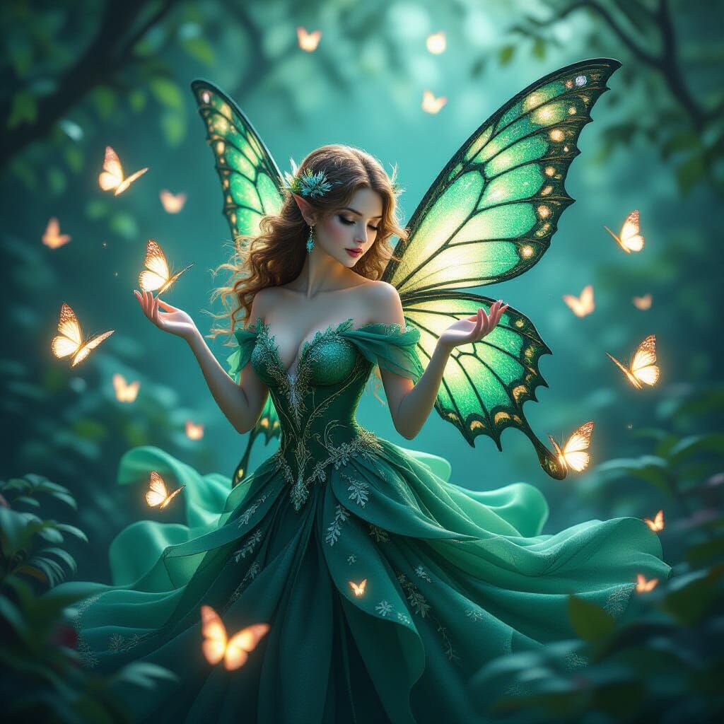Detailed Fairy With Bioluminescent Butterflies in Matte Pain...