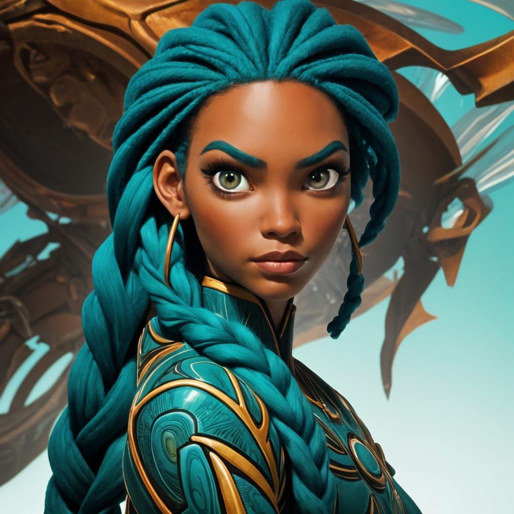 Gorgeous Biomech Woman with Teal Braids