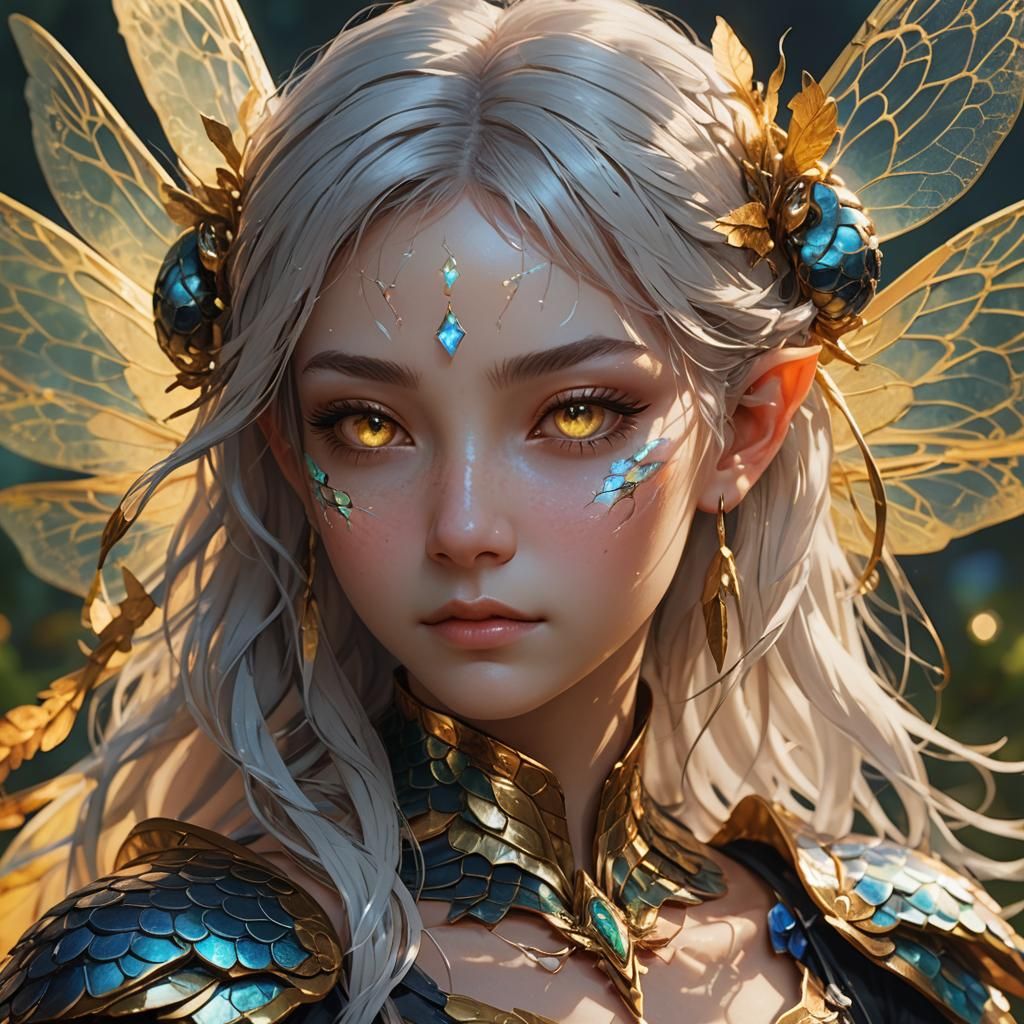 Scaled Fae with Dragonfly Wings: Digital Fantasy Art