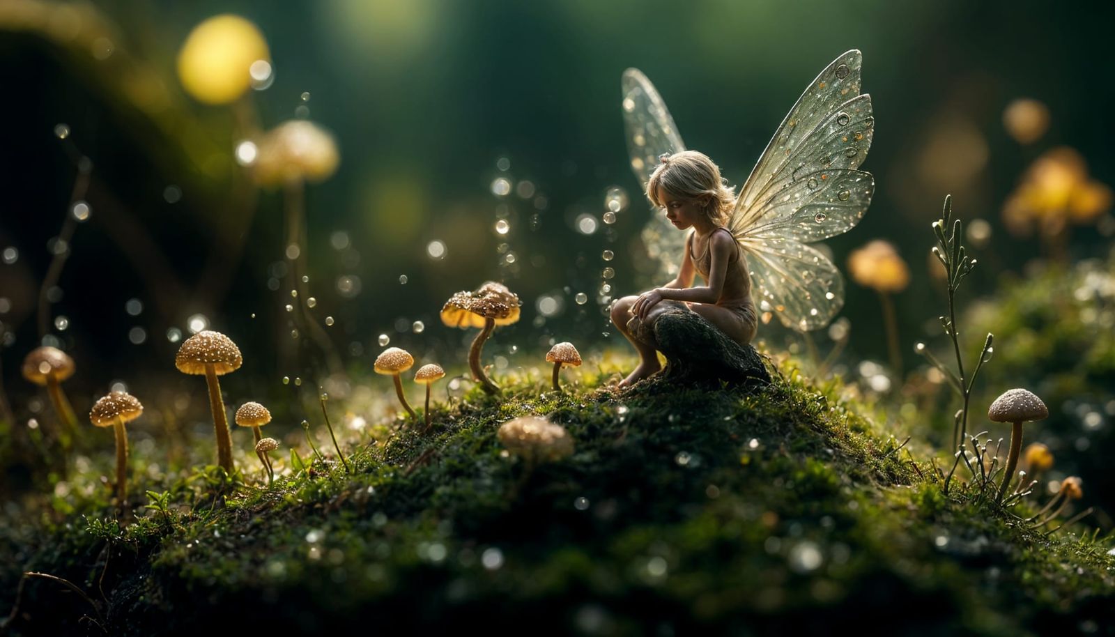 Fairy on Mushroom in Japanese Cyberpunk Style