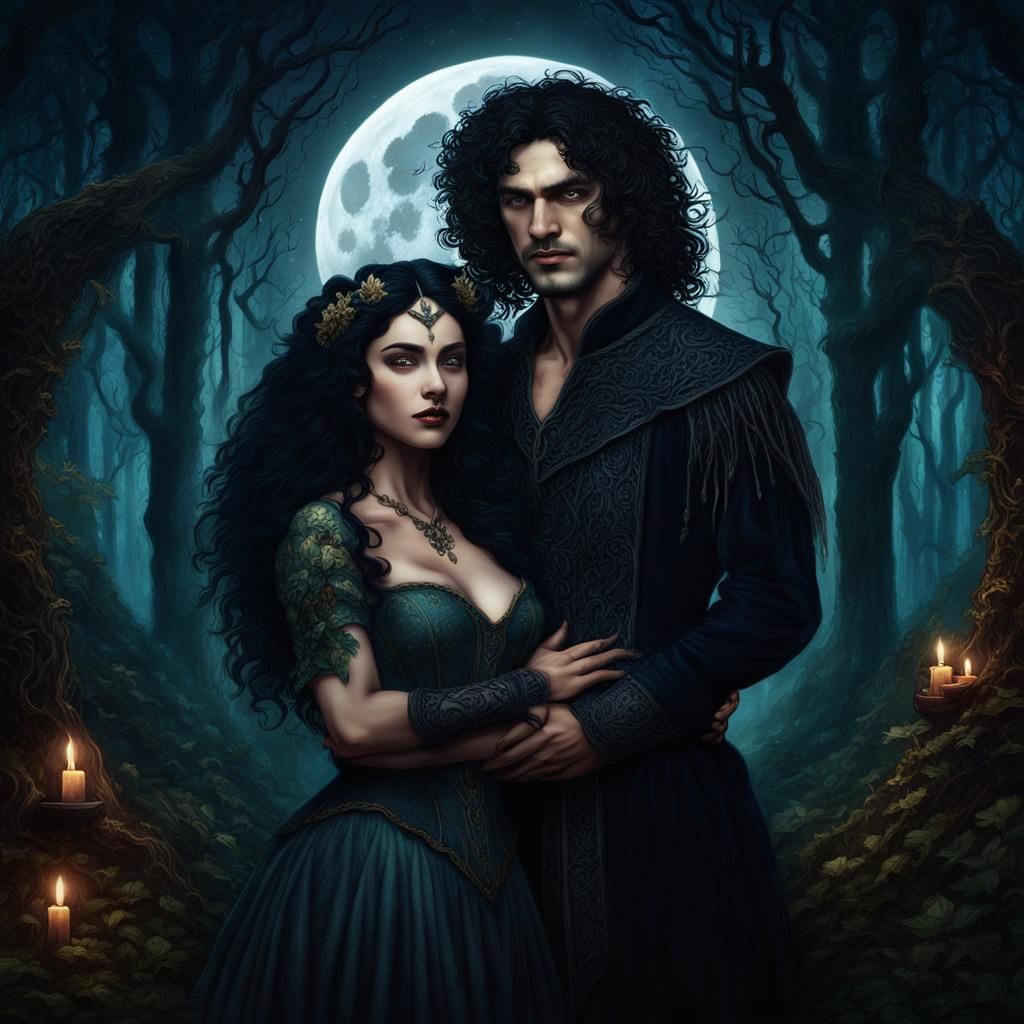 Beltane Celebration: Young Couple Embracing Under the Moon