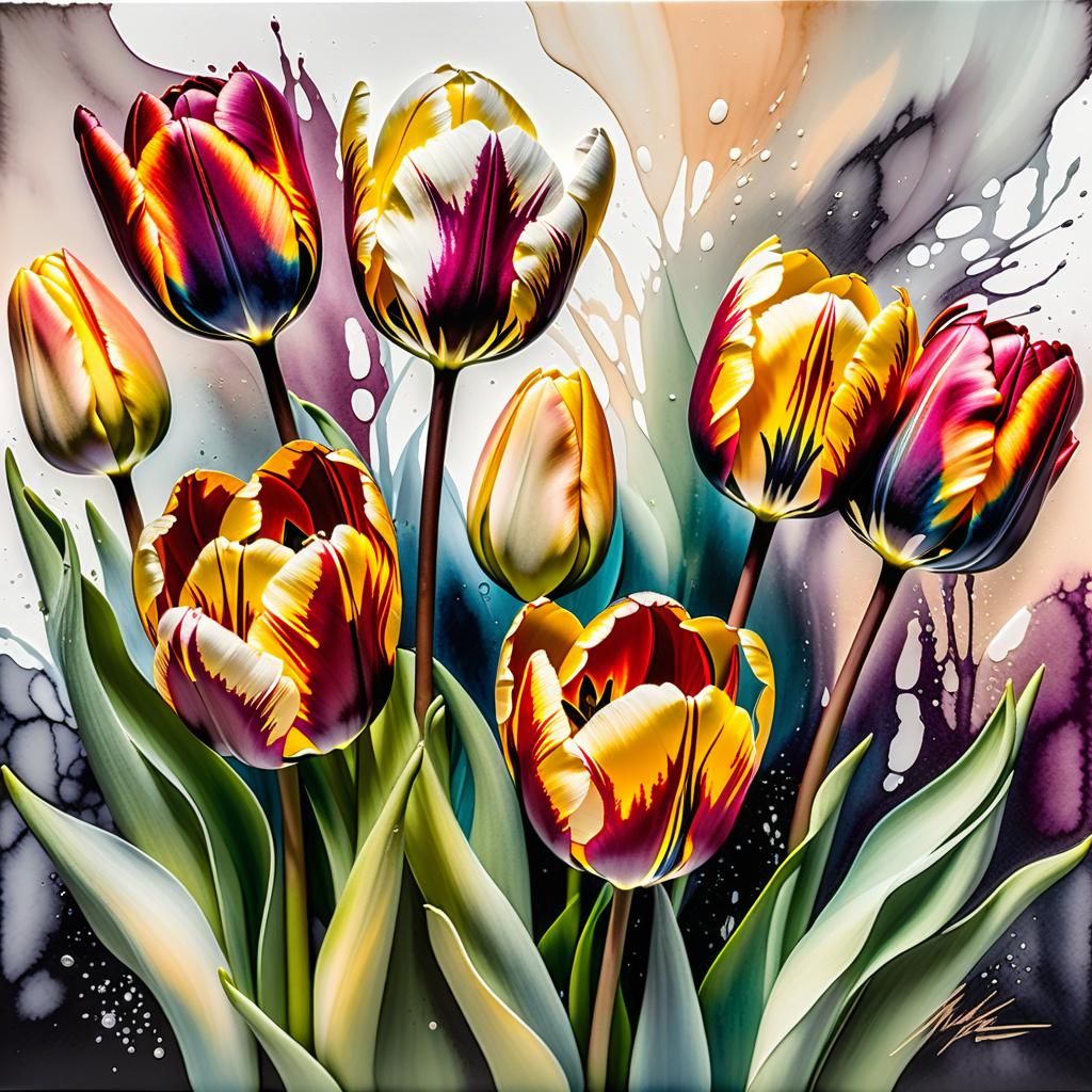 Hyperrealistic Multi-Colored Tulips in Spray Starch and Alco...