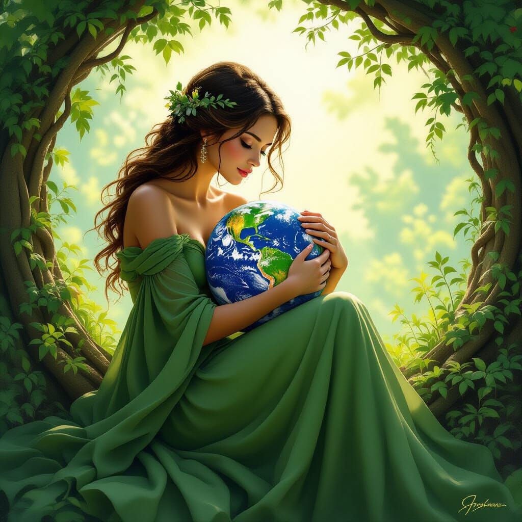Mother Nature Cradling Earth: Ethereal Digital Art